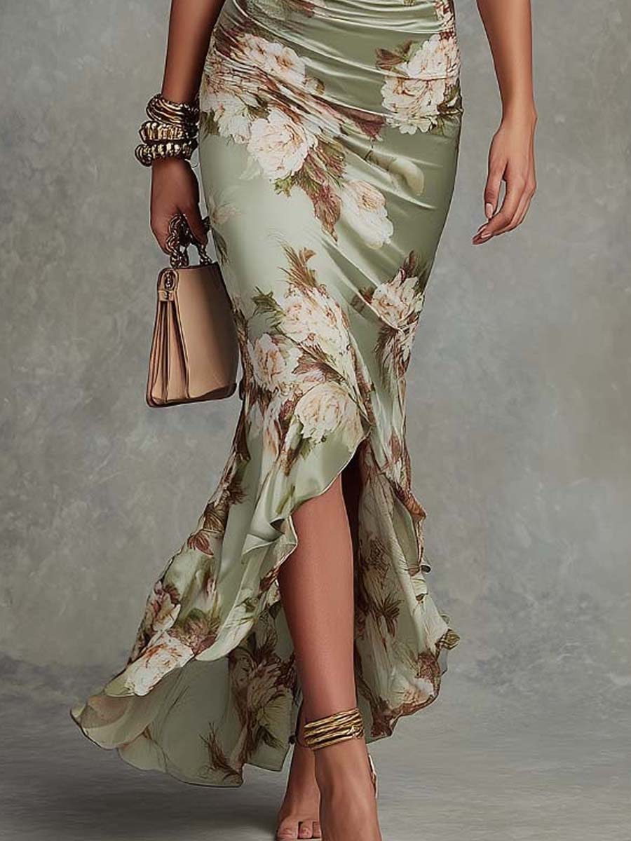 Vestido Verde Salvia con Volantes